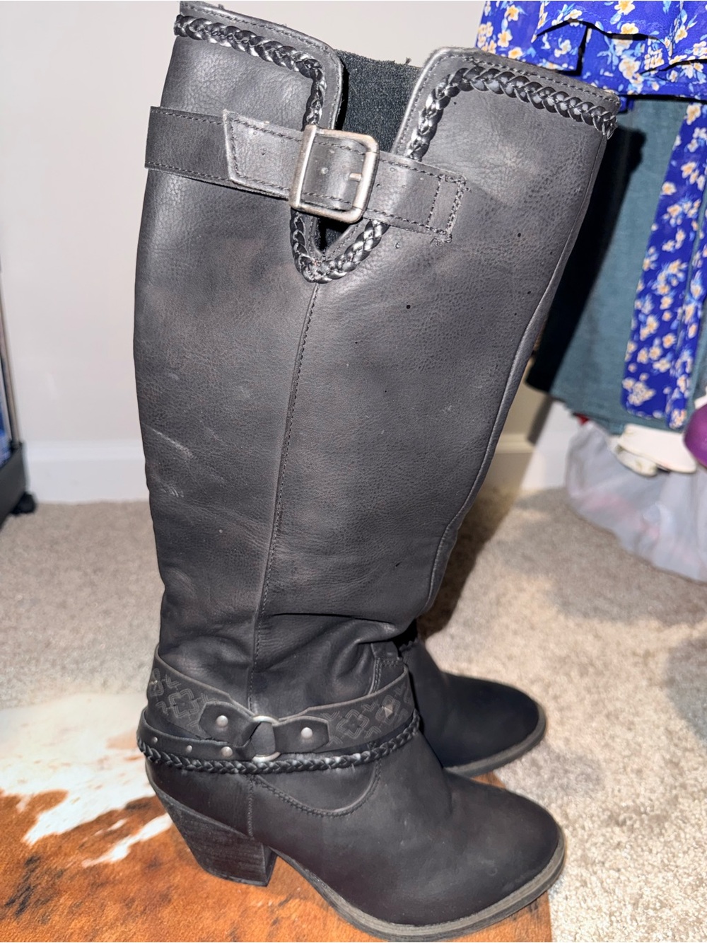 Black Women's Tall Buckle Boot